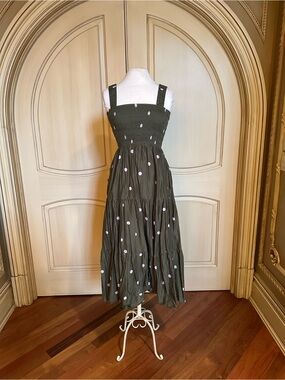 Seafolly Olive Green Midi Dress with Pink Polka Dots